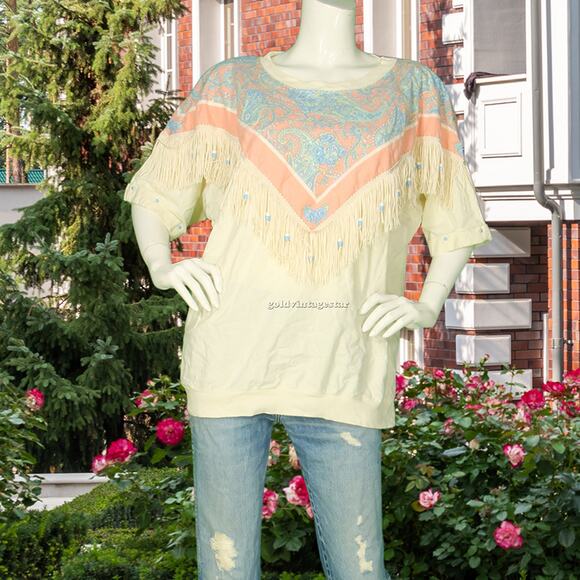 Vintage Fringed Western Southwestern Blouse XL - Picture 2 of 8